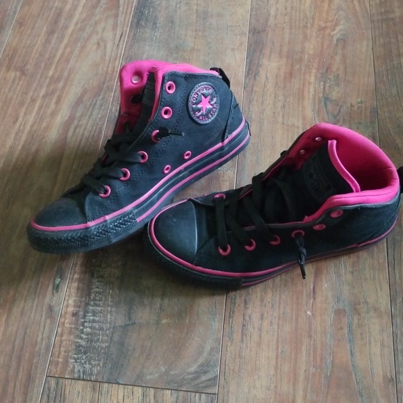 black and pink converse shoes